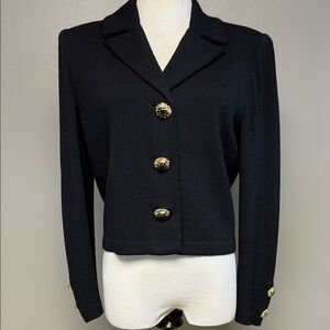 St. John Collection Size 8 Black Santana Knit Jacket Gold Buttons